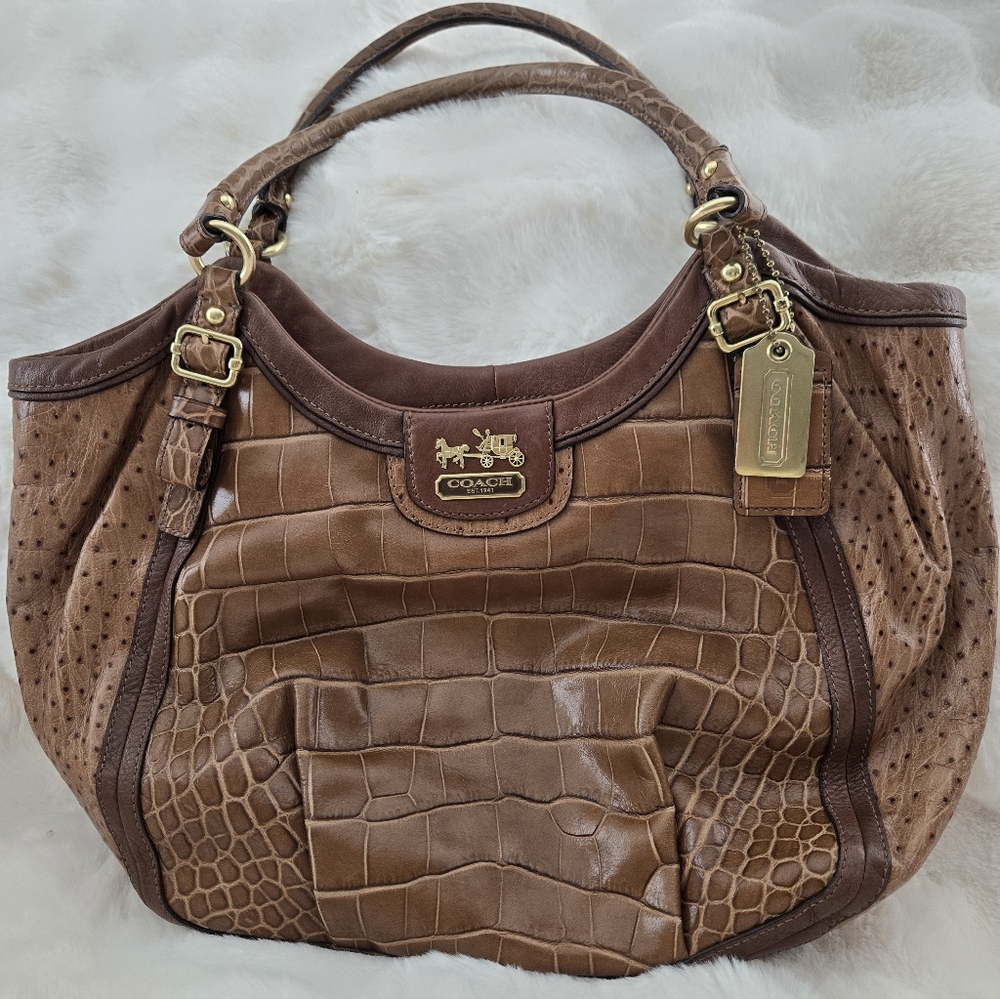 Coach Madison Abigail Croc/Ostrich Embossed Leather Shoulder Bag